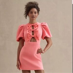 Rebecca Vallance Brittany Puff-Sleeve Bow Mini Dress Pink